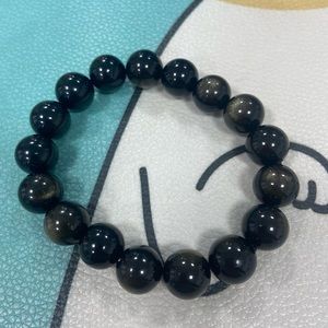 Domineering black agate obsidian crystal Buddha beads loose beads bracelet